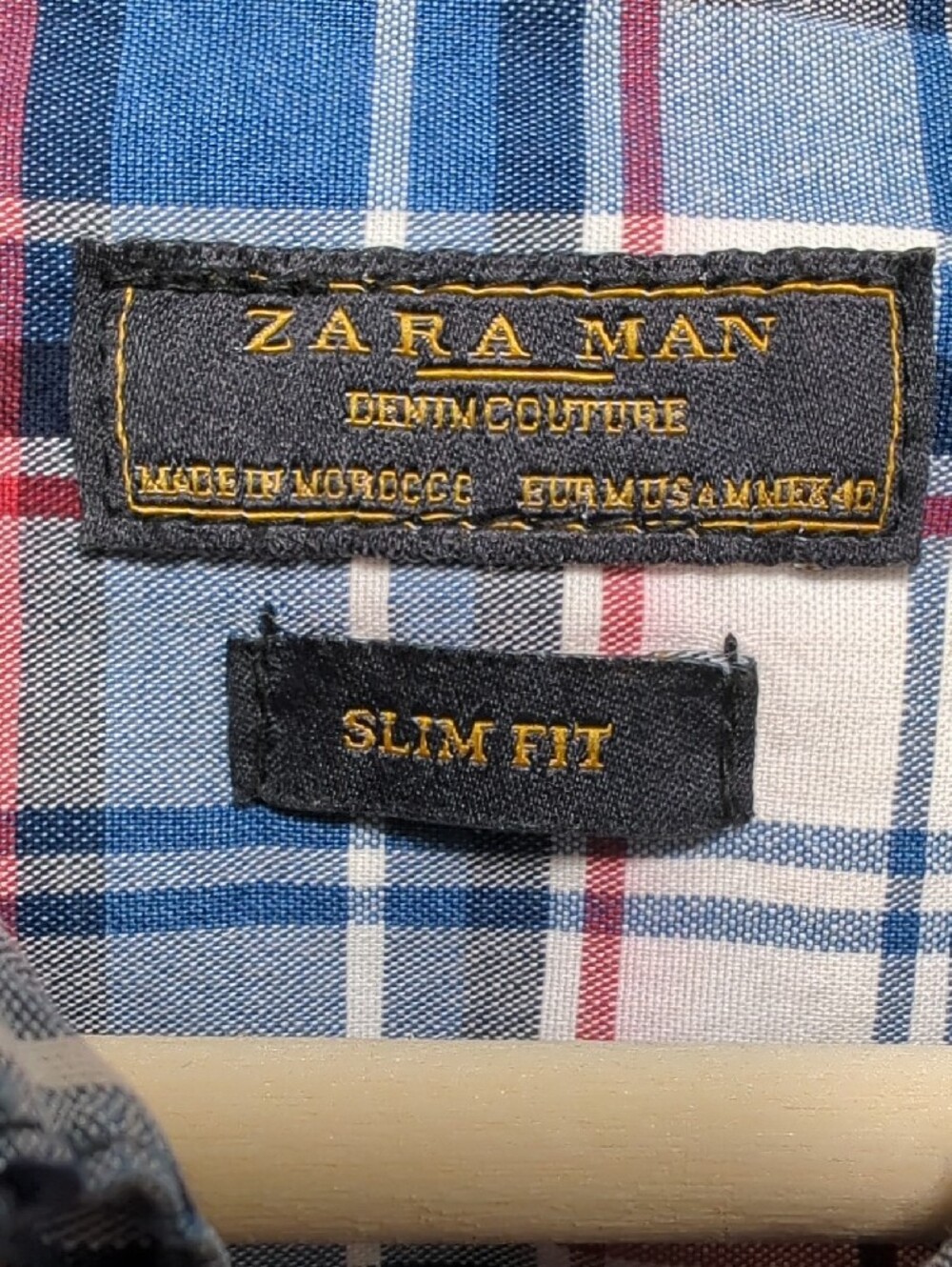 Zara Man‎ Slim Fit Plaid Button-Up Shirt Denim Red White Blue 4th of July SM/MED - Picture 3 of 16